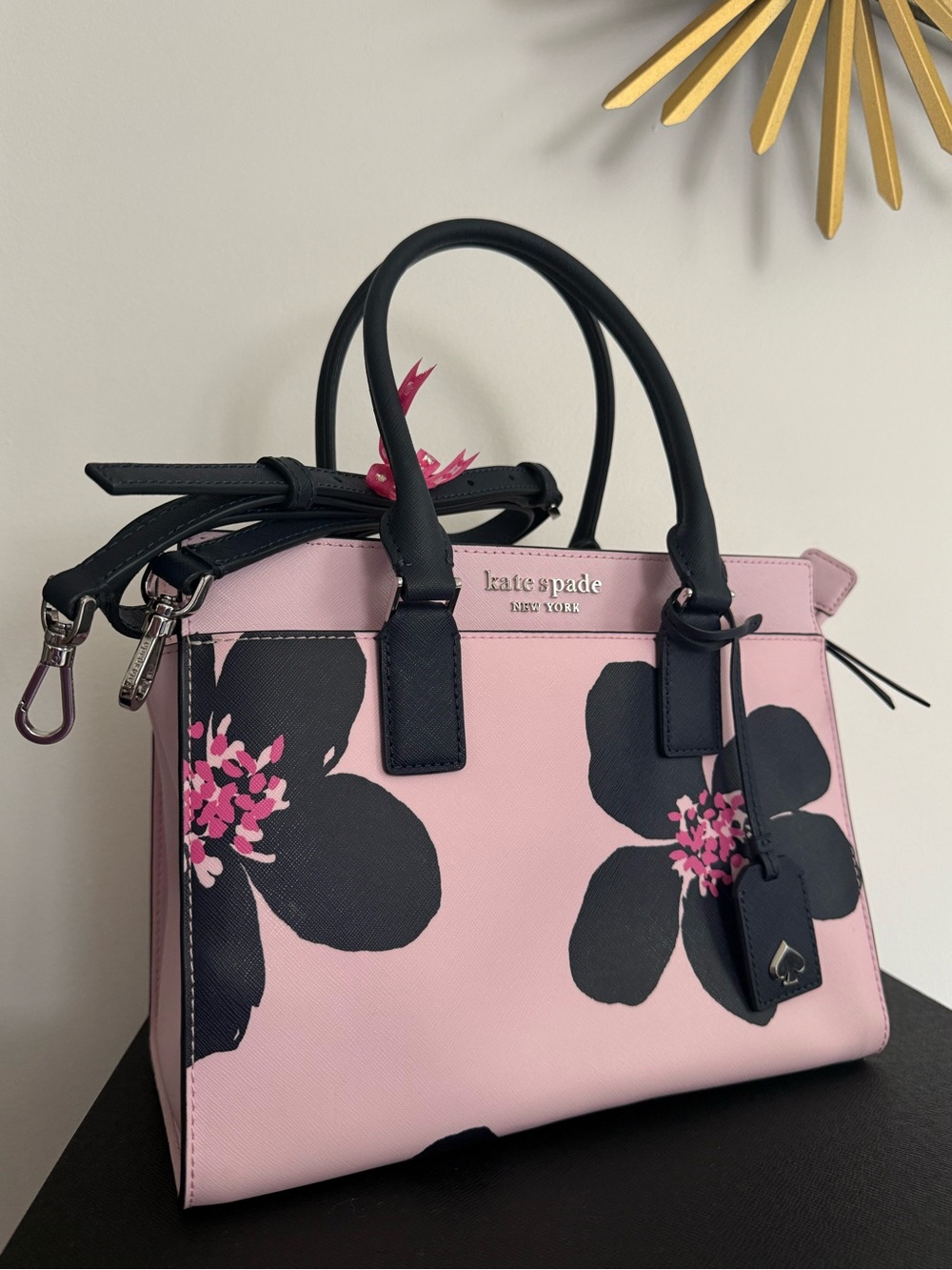 Kate Spade New York Women’s Pink Floral Satchel Crossbody Purse Bag